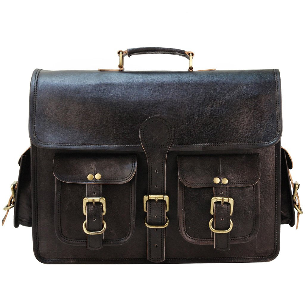 Brent Black Leather Briefcase for Men